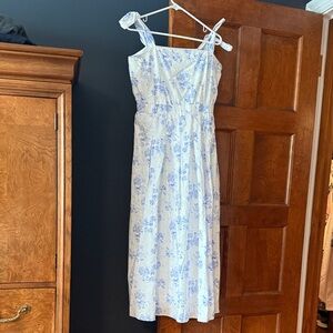 Floral Blue and White Midi Dress